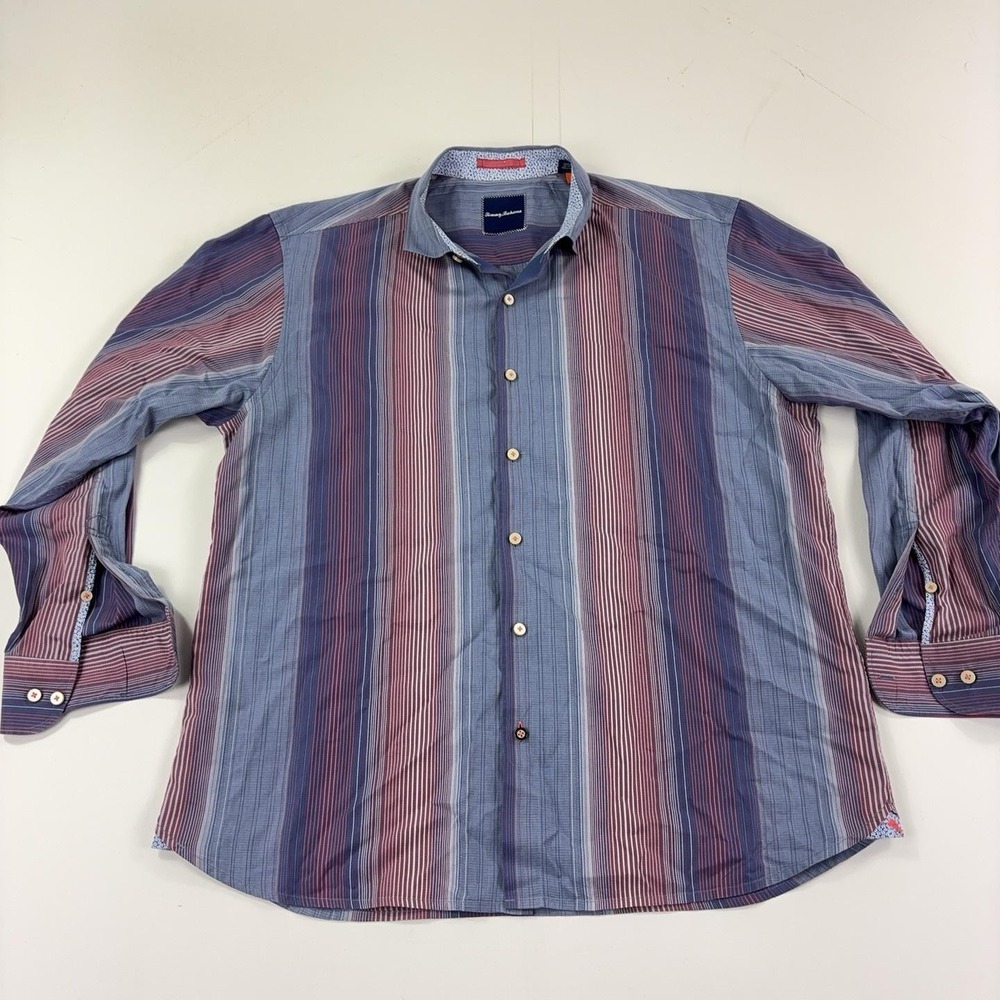 Tommy Bahama Shirt Mens XL Blue Striped Long Sleeve Button Up Cotton Casual